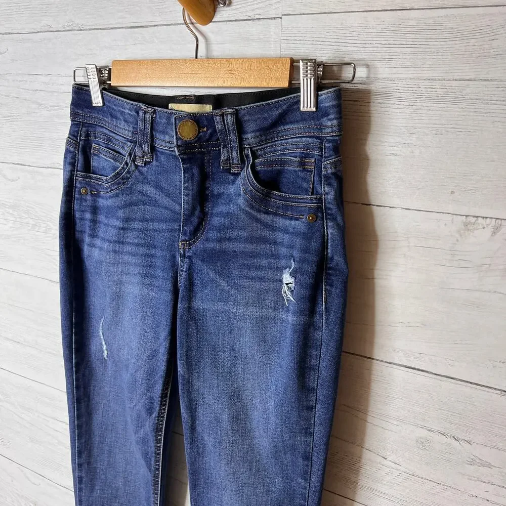 Democracy Jeans Womens Size 2 Blue Ab Technology Distressed Skinny Whiskering
